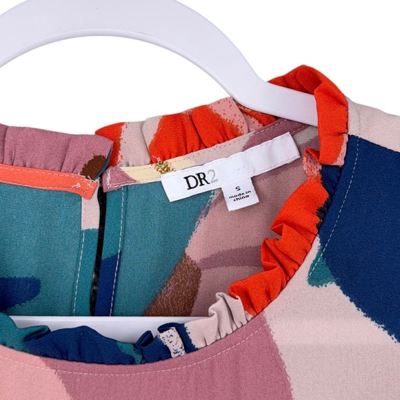 DR2 Floral Print Ruffle Sleeve Top Womens Size S Abstract Sleeveless Blouse - Picture 3 of 7